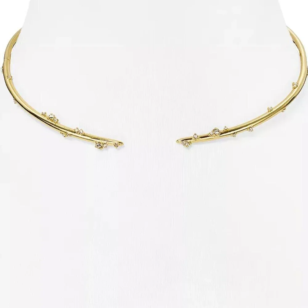 New Alexis Bittar Satellite Swarovski Crystal 10K Gold Spike Collar Necklace